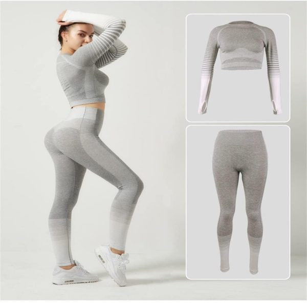 510MjGd005L.jpg Yoga Clothing Set Female Fitness Quick Dry Two-Piece Gradient Running Sports Suit(Small)
