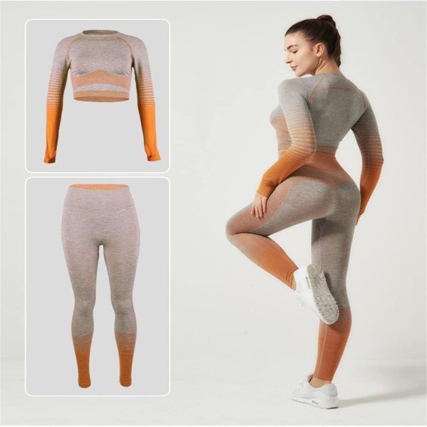 513iqNGylHL.jpg Female Fitness Yoga Wear Set Quick Dry Two-Piece Gradient Running Sports Suit Large Size(Medium)