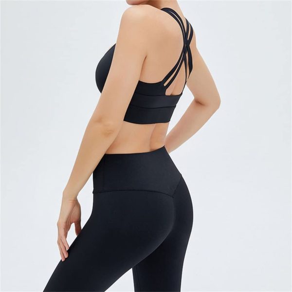 Tight Nude Yoga Suit Skin-friendly Cross-back Hip-lifting Sportswear Two-piece Set(Large)