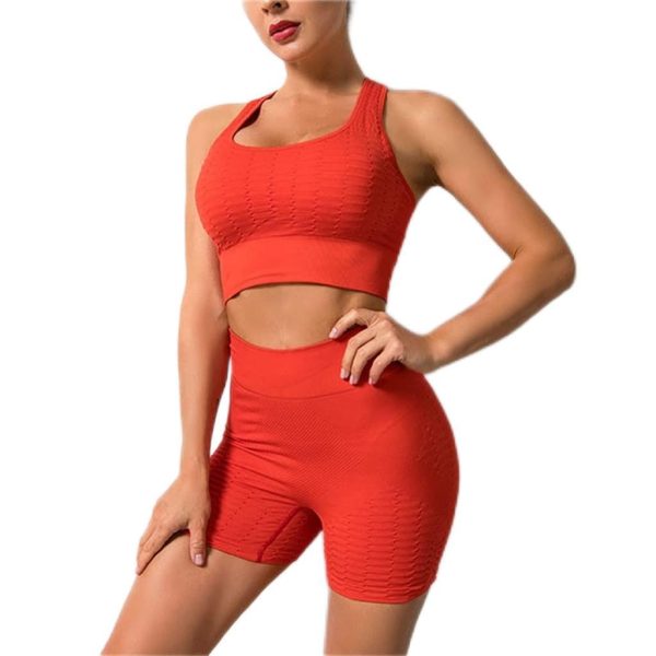 516aqp8crYL.jpg Yoga Bra Female European and American Seamless Vest High Waist Peach Hip Shorts Sports Fitness Set(Large)