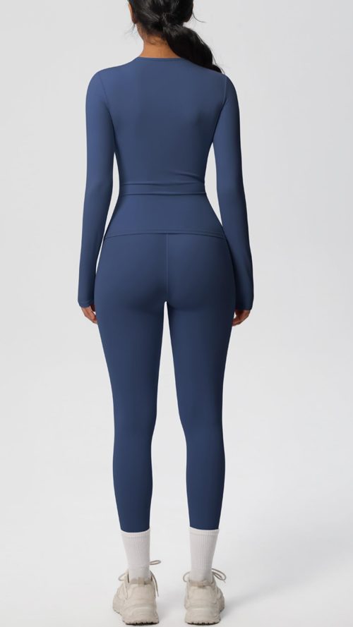 Two Pieces Women's Solid Backless Tracksuit Set Sleeves and Long Pants High-Waisted Tight Yoga Pants Long Sets