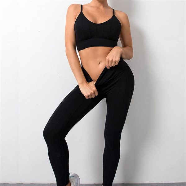 Women's Sports Yoga Clothes Seamless Texture Women's Hip Lifting Trousers Bodybuilding Suit(Large)