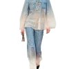 Women's Gradient Pants Set - Lapel Long Sleeve Top & High Waist Casual Outfit