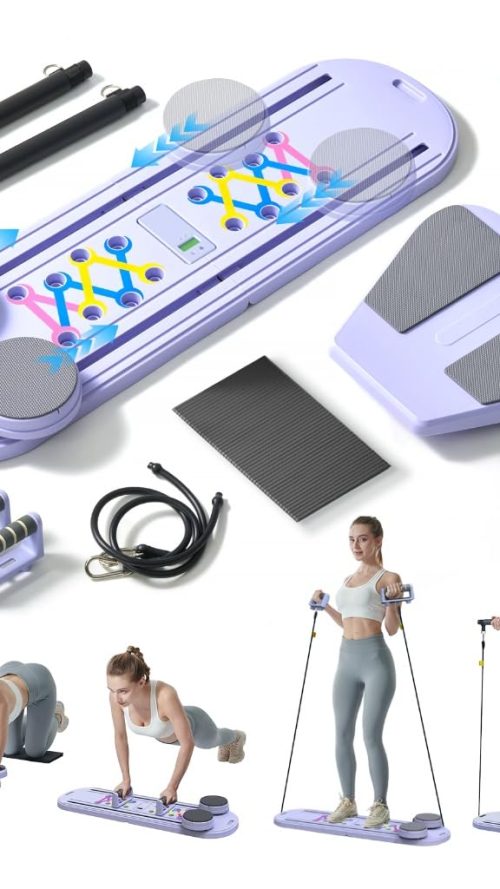 Pilates Board – 6-in-1 Foldable Reformer Training Kit with Auto-Rebound Ab Roller & Digital Display – Portable Home Core Workout