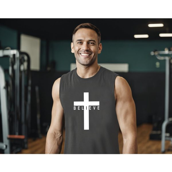Weiyuqi Christian Tank Top for Men Jesus Cross Shirts Believe Printed Faith Sleeveless Graphic Tee Workout Muscle Shirt