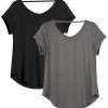 Open Back Yoga Shirts for Women - Exercise Workout Tops, Athletic Short Sleeves, Running T-Shirts Loose Fit