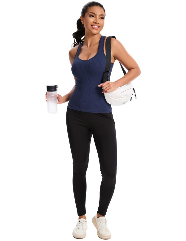 Women's Workout Tank Top with Built-in Bra, Slight V-Neck Racerback Sports Shirt, Breathable Athletic Camisole