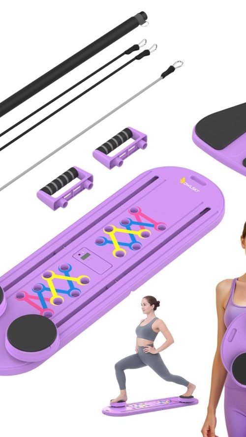 Pilates Reformer Board – 5-in-1 Foldable Pilates Machine for Home Workout, Portable Fitness Board with Resistance Bands, Full