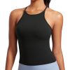 Butterluxe Womens Y Back Workout Crop Tank Top with Built in Shelf Bra - Padded Halter High Neck Yoga Camisole