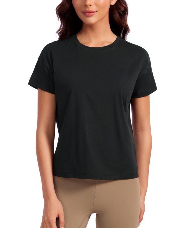 Pima Cotton Short Sleeve Workout Tops for Women Loose Basic T-Shirts Athletic Gym Casual Shirts