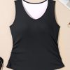 Tank Top with Built in Bra for Women Casual Summer Sleeveless Tops Slim Fitted V Neck Ruched Cami Shirts