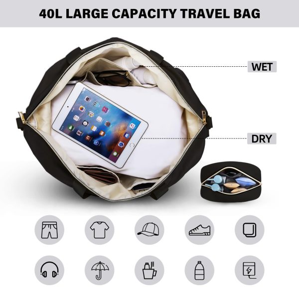 71OZR3kO8nL.jpg Multifunctional Gym Bag for Women, Black with USB Charging Port, 40L Waterproof Duffel Bag for Travel, Gym, Yoga, Weekender,