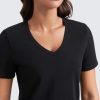 Womens Pima Cotton V Neck T-Shirt Short Sleeve Casual Workout Shirts Soft Summer Basic Tee Tops
