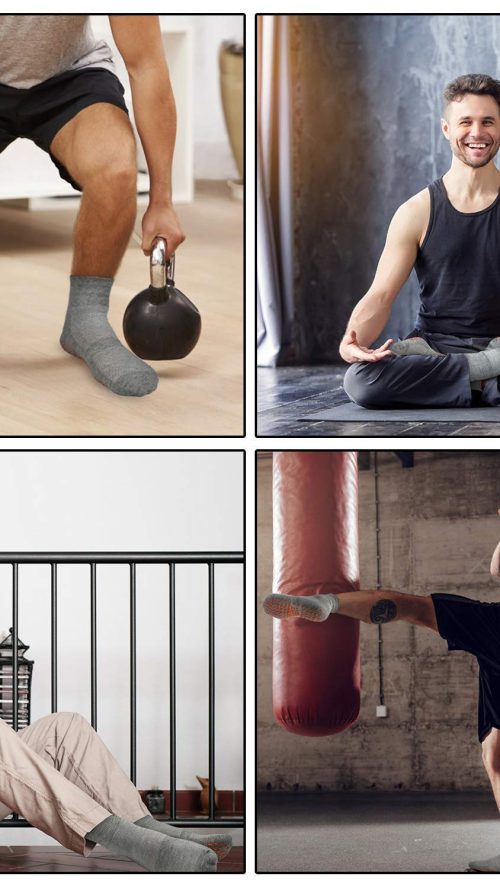 Men Non Slip Sticky Grips Socks 3 Pairs Tile Wood Floors Anti-Skid Workout Yoga Pilates Hospital Slipper Socks