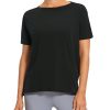 Women's Pima Cotton Short Sleeve Shirts Boat Neck Loose Fit Gym Workout T-Shirt Athletic Casual Tops