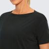 Women's Pima Cotton Short Sleeve Shirts Boat Neck Loose Fit Gym Workout T-Shirt Athletic Casual Tops
