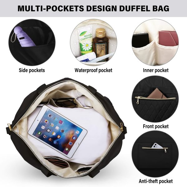 71bBUaGT0TL.jpg Multifunctional Gym Bag for Women, Black with USB Charging Port, 40L Waterproof Duffel Bag for Travel, Gym, Yoga, Weekender,