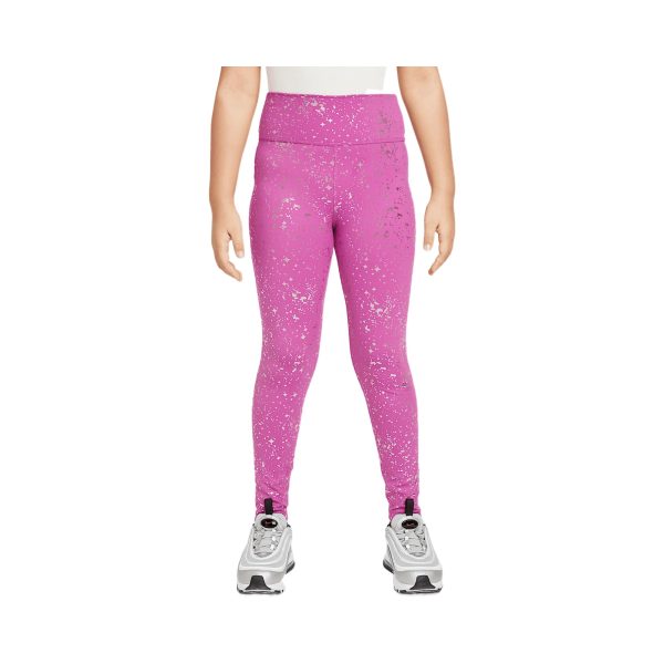 One Big Kids' (Girls') Dri-FIT High-Waisted Leggings (HF4410-518, Hot Fuchsia/Metallic Silver)