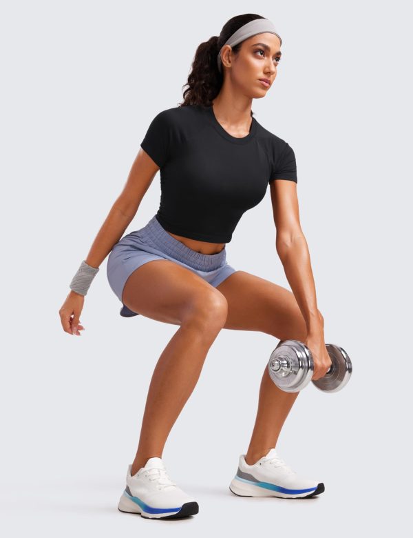 Seamless Womens Short Sleeve Crop Tops Breathable Slim Fit Gym Workout Shirts Athletic Running Basic Tee Top
