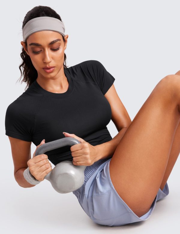 Seamless Womens Short Sleeve Crop Tops Breathable Slim Fit Gym Workout Shirts Athletic Running Basic Tee Top