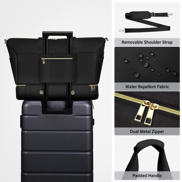 71nDhYzSUSL.jpg Multifunctional Gym Bag for Women, Black with USB Charging Port, 40L Waterproof Duffel Bag for Travel, Gym, Yoga, Weekender,