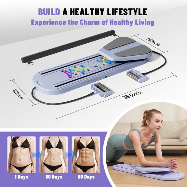 Pilates Board – 6-in-1 Foldable Reformer Training Kit with Auto-Rebound Ab Roller & Digital Display – Portable Home Core Workout