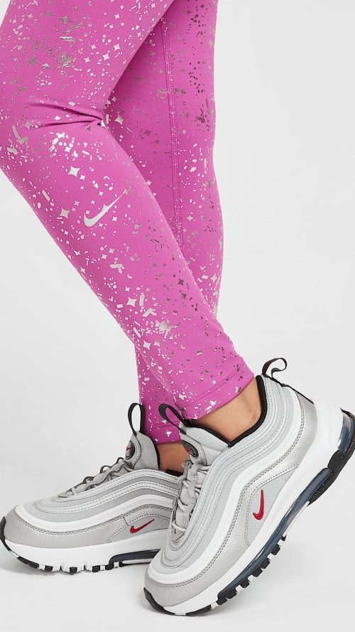 One Big Kids' (Girls') Dri-FIT High-Waisted Leggings (HF4410-518, Hot Fuchsia/Metallic Silver)