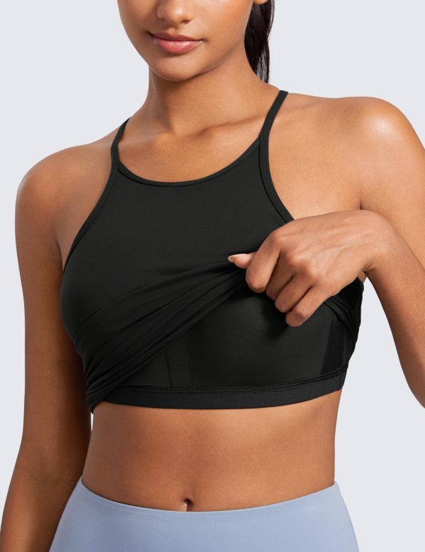 Butterluxe Womens Y Back Workout Crop Tank Top with Built in Shelf Bra - Padded Halter High Neck Yoga Camisole