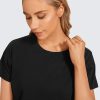Women's Pima Cotton Workout Short Sleeve Shirts Loose Athletic Crop Tops Gym Casual Cropped T-Shirt