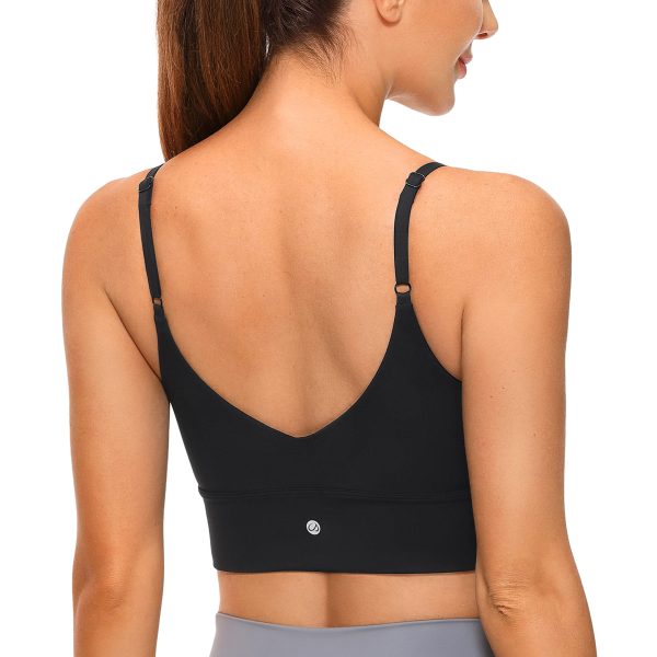 Adjustable Longline Sports Bra for Women - V Back Wireless Workout Padded Yoga Camisole Cropped Tank Tops