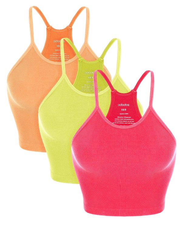 Women's Crop 3-Pack Seamless Rib-Knit Camisole Crop Tank Tops